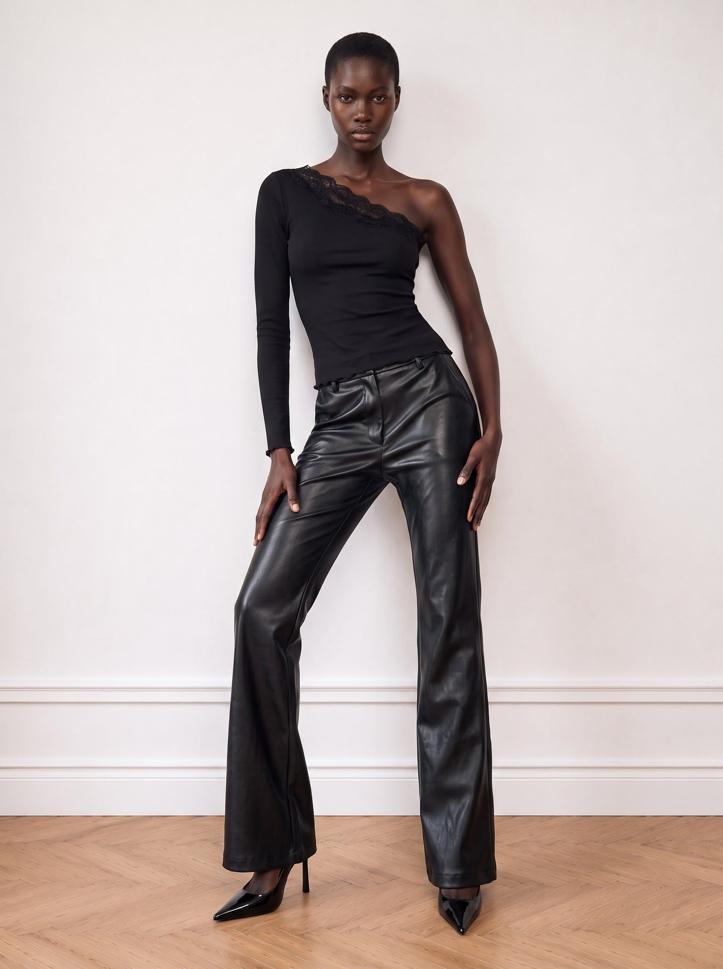 Faux Leather Flared Trousers