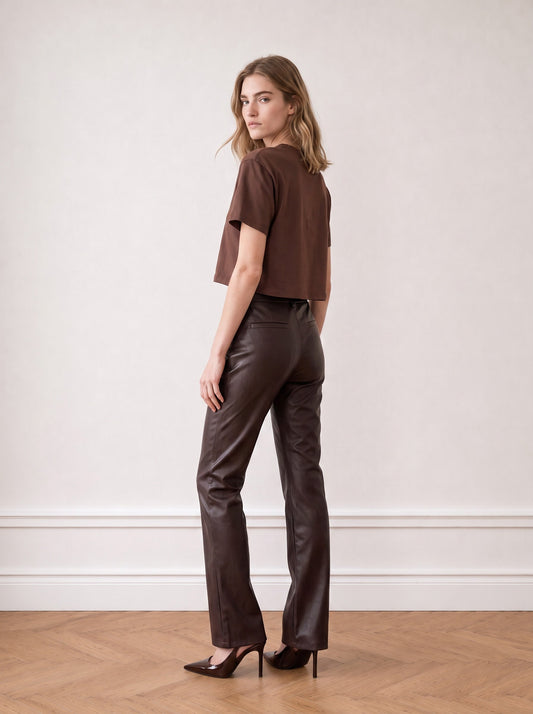 Faux Leather Flared Trousers