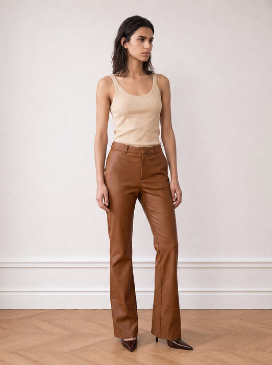 Faux Leather Flared Trousers