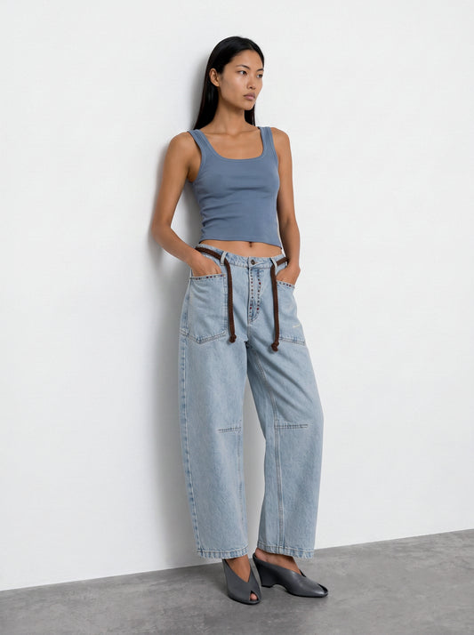 Studded Barrel-leg Jeans