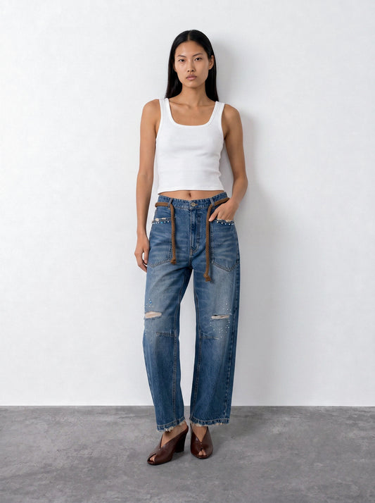 Studded Barrel-leg Jeans