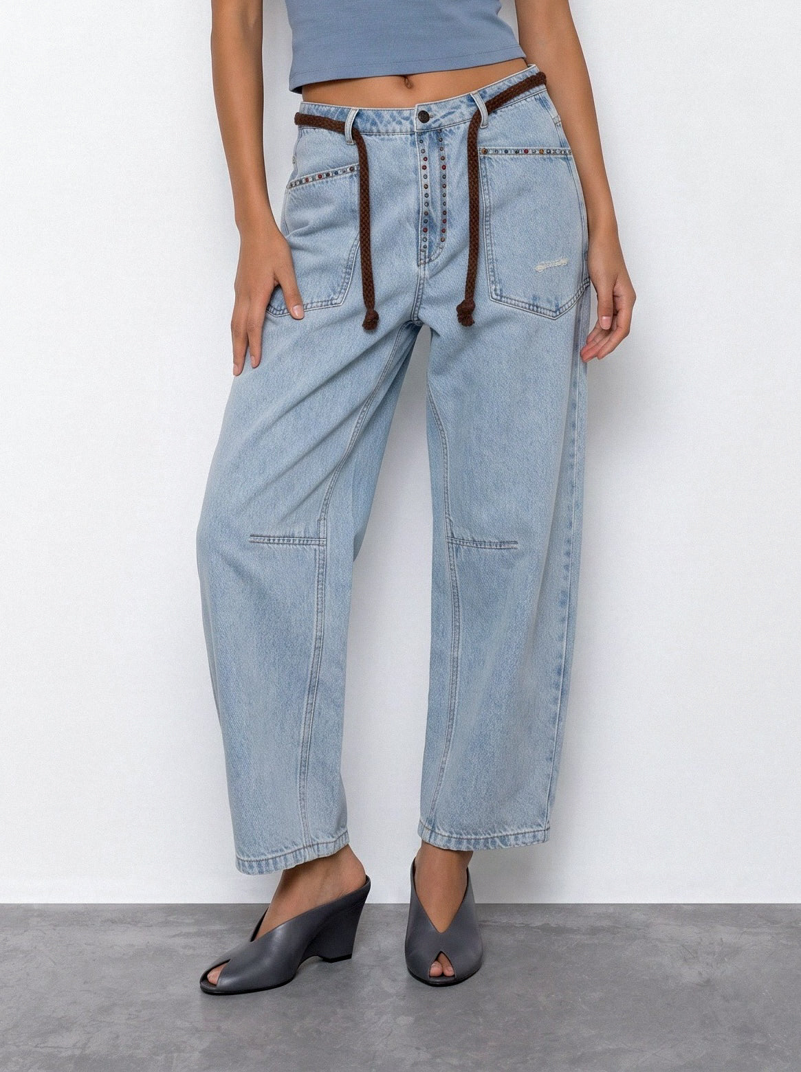 Studded Barrel-leg Jeans