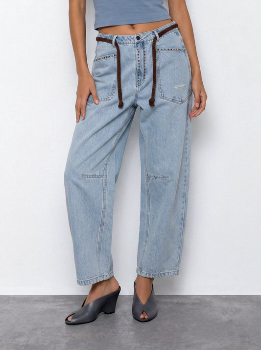 Studded Barrel-leg Jeans