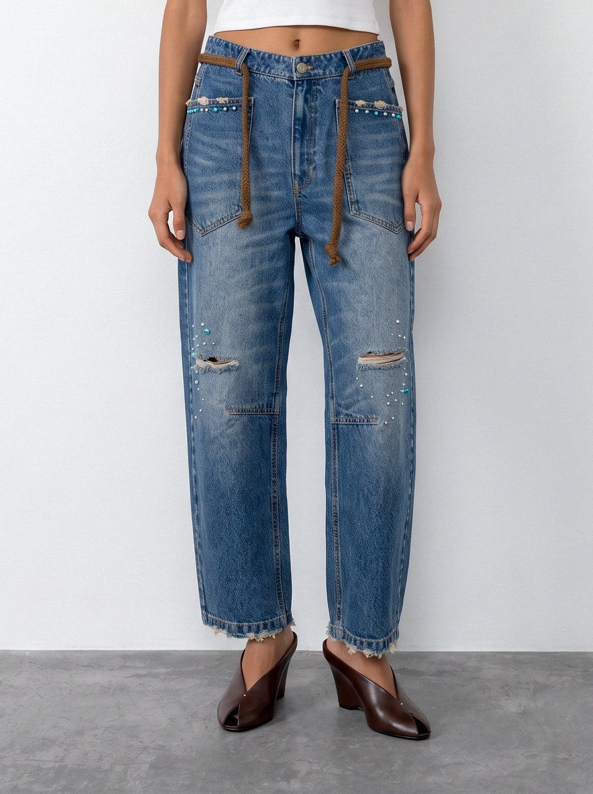 Studded Barrel-leg Jeans