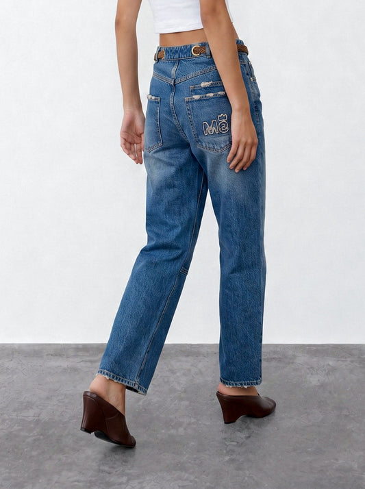 Studded Barrel-leg Jeans