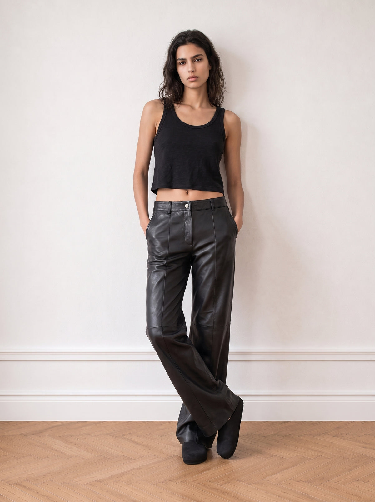 Tailored wide-leg leather trousers