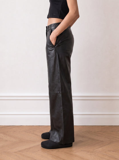 Tailored wide-leg leather trousers