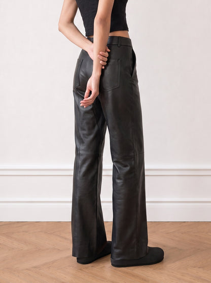 Tailored wide-leg leather trousers