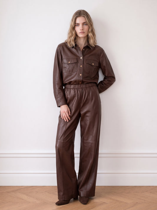 Tailored wide-leg leather trousers