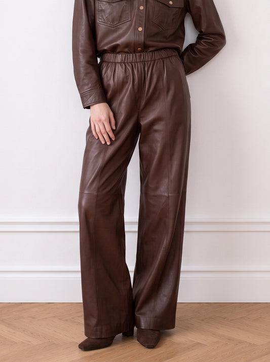 Tailored wide-leg leather trousers
