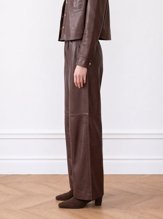 Tailored wide-leg leather trousers