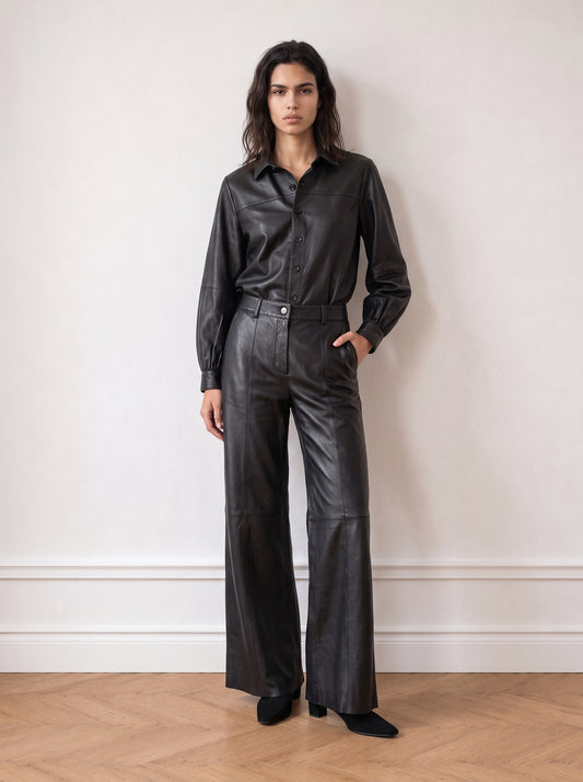 Tailored wide-leg leather trousers