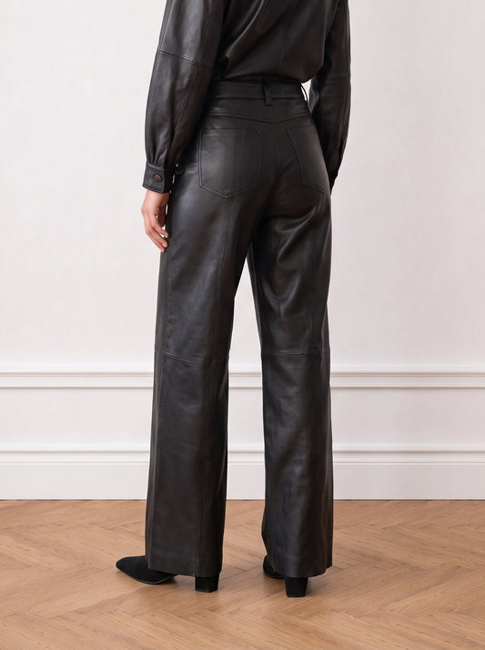 Tailored wide-leg leather trousers