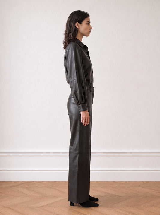 Tailored wide-leg leather trousers