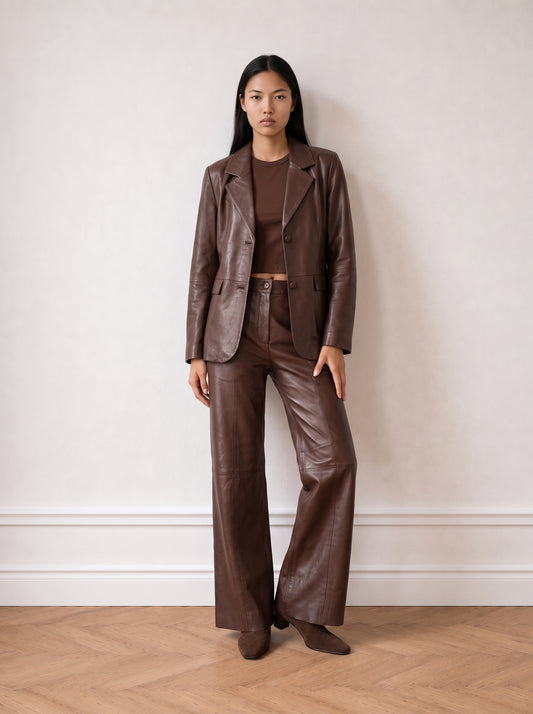 Tailored wide-leg leather trousers