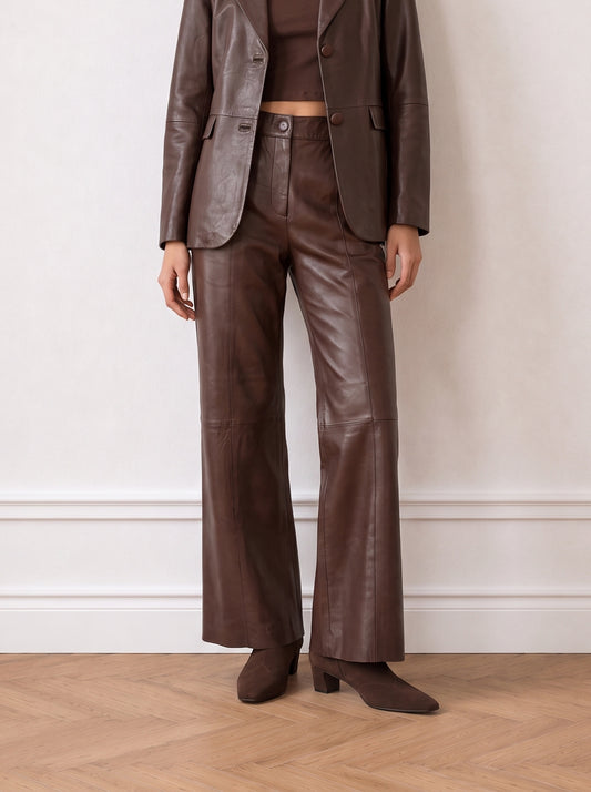 Tailored wide-leg leather trousers