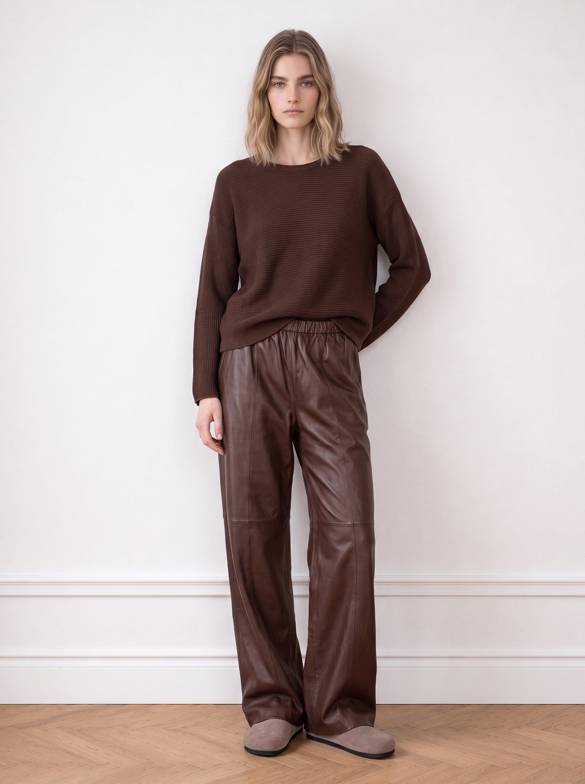 Tailored wide-leg leather trousers