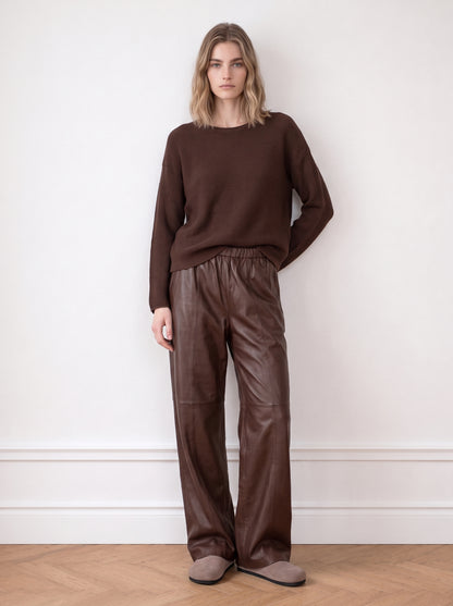 Tailored wide-leg leather trousers