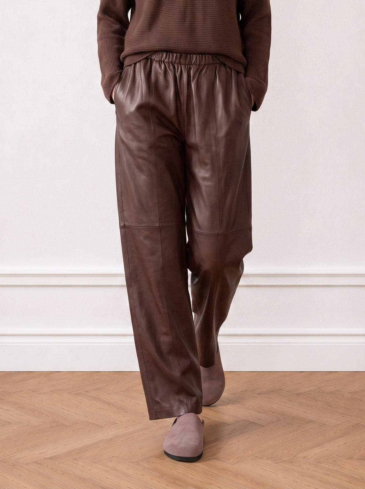 Tailored wide-leg leather trousers
