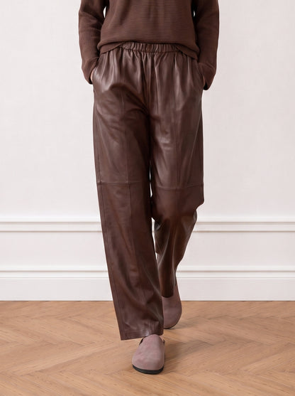 Tailored wide-leg leather trousers