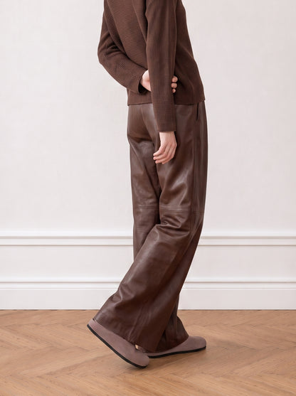 Tailored wide-leg leather trousers
