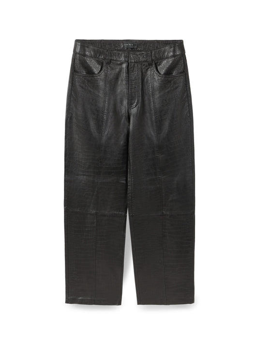 Crocodile-effect leather trousers