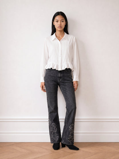 Embroidered Wide-leg Jeans