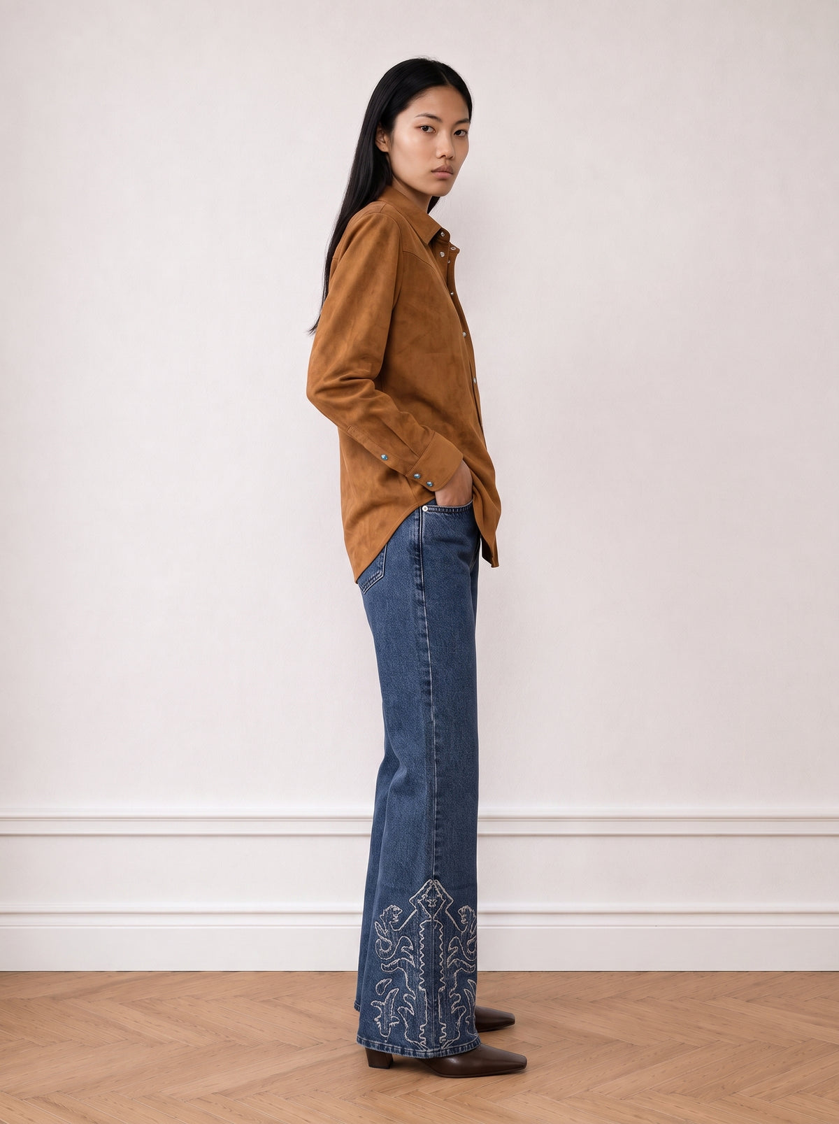 Embroidered Wide-leg Jeans