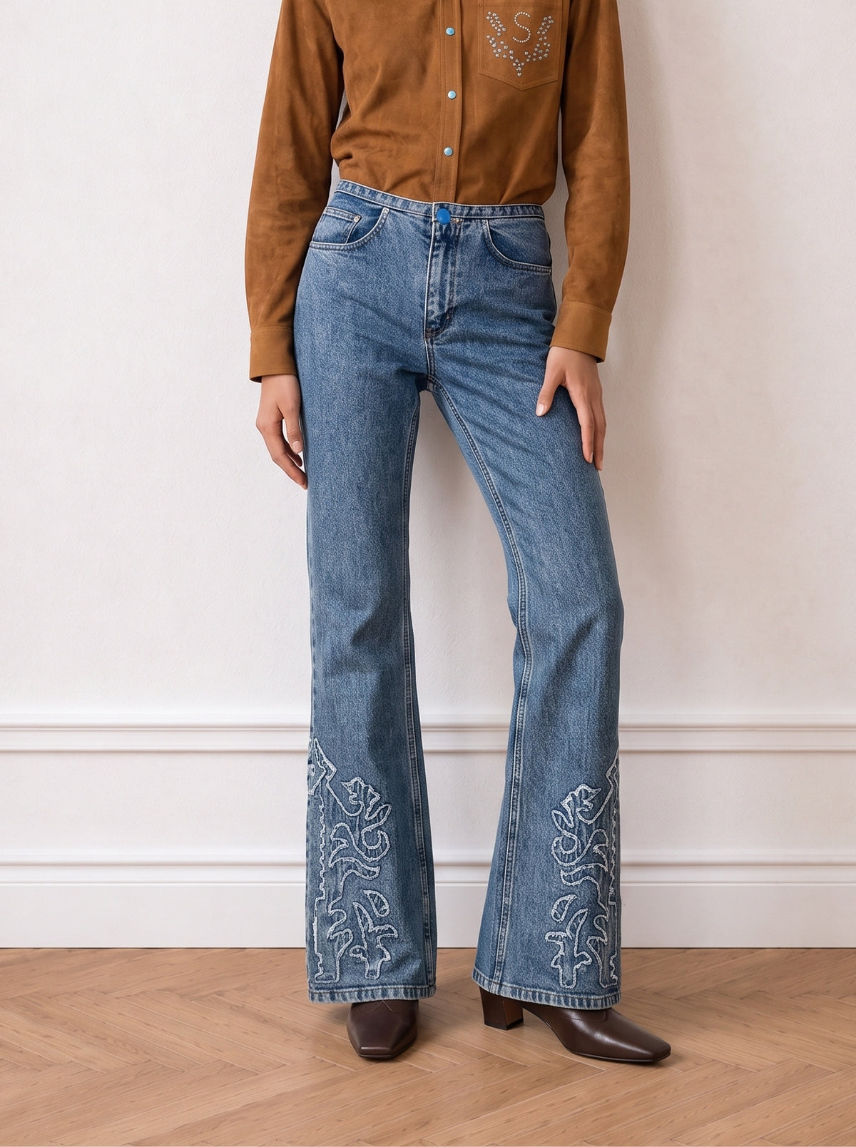 Embroidered Wide-leg Jeans