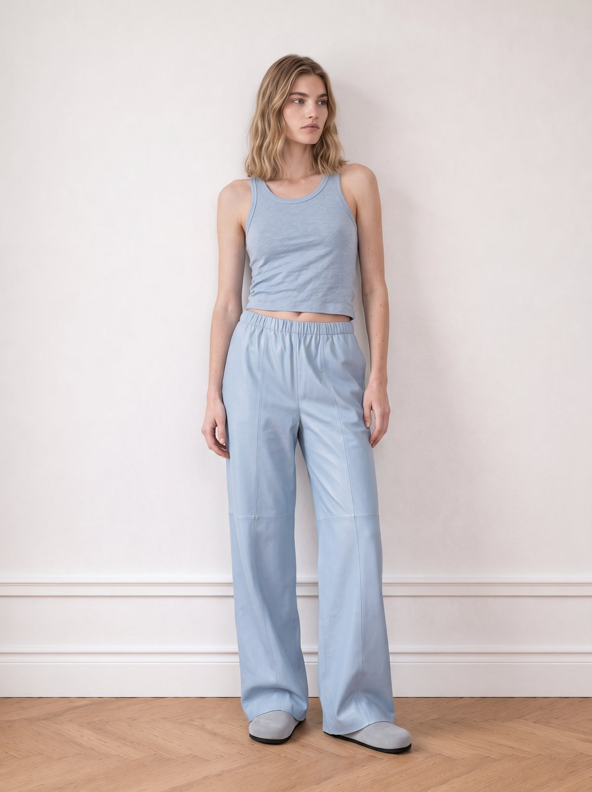 Wide-leg leather trousers