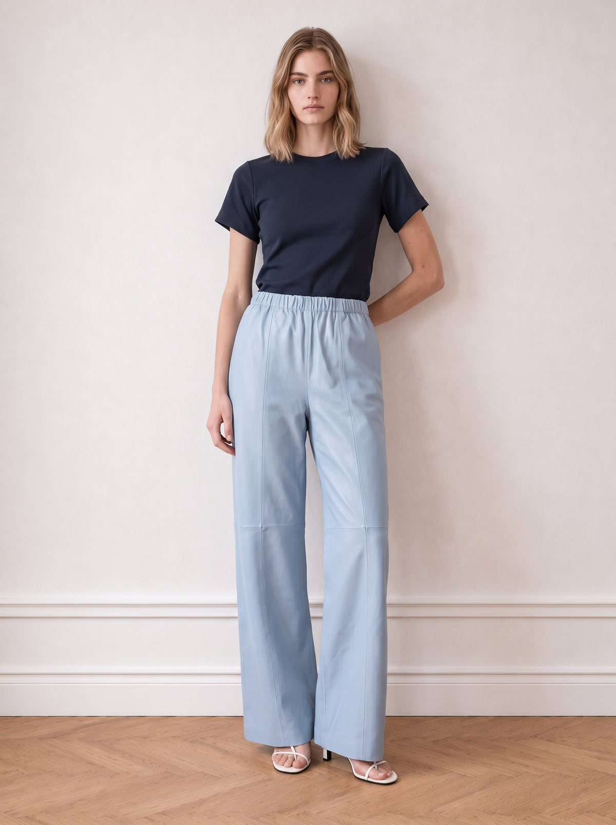 Wide-leg leather trousers