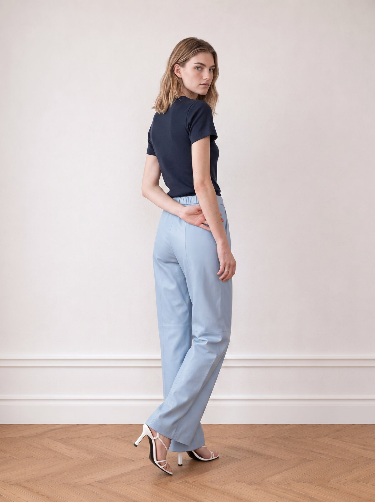Wide-leg leather trousers