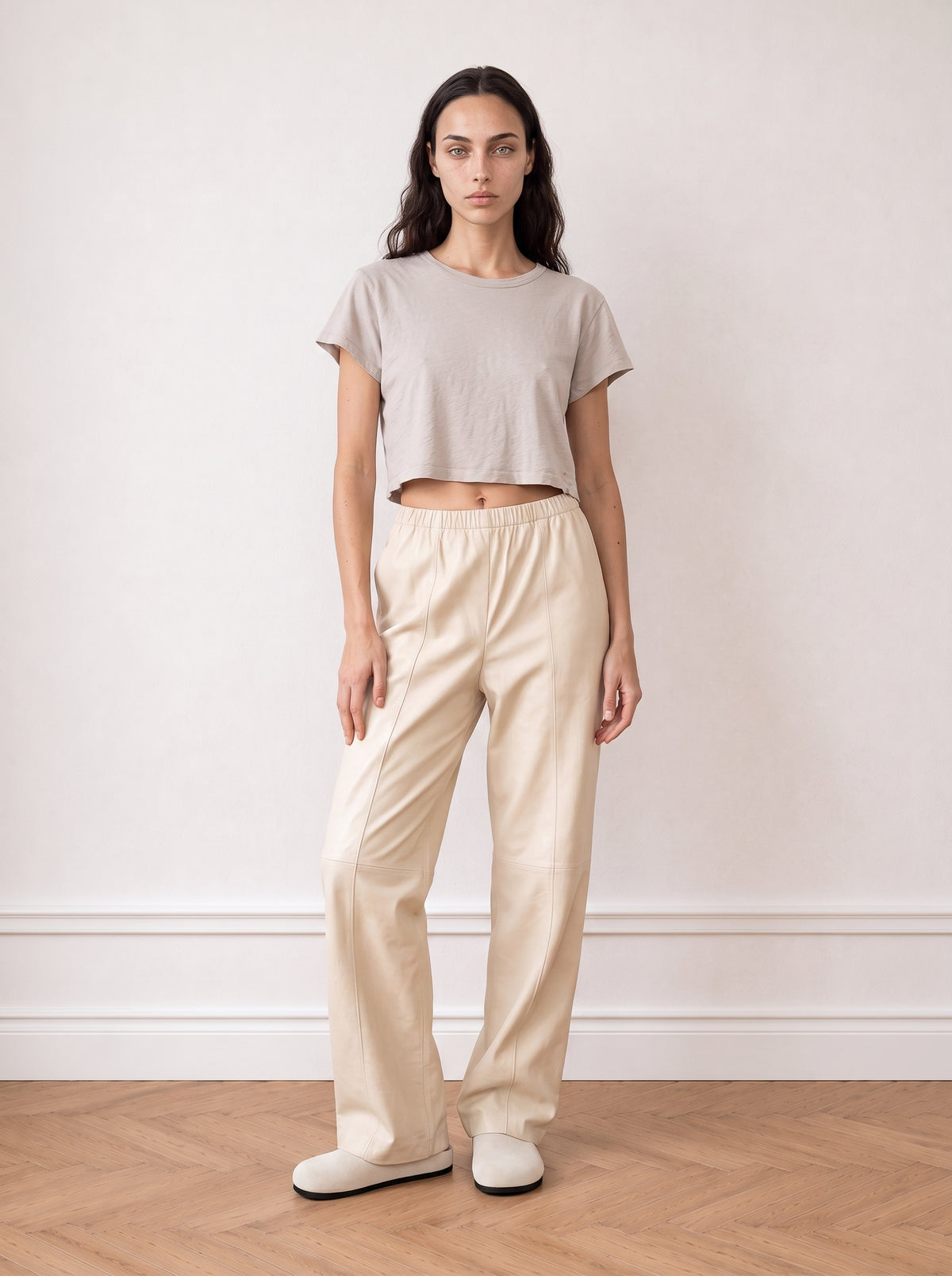 Wide-leg leather trousers
