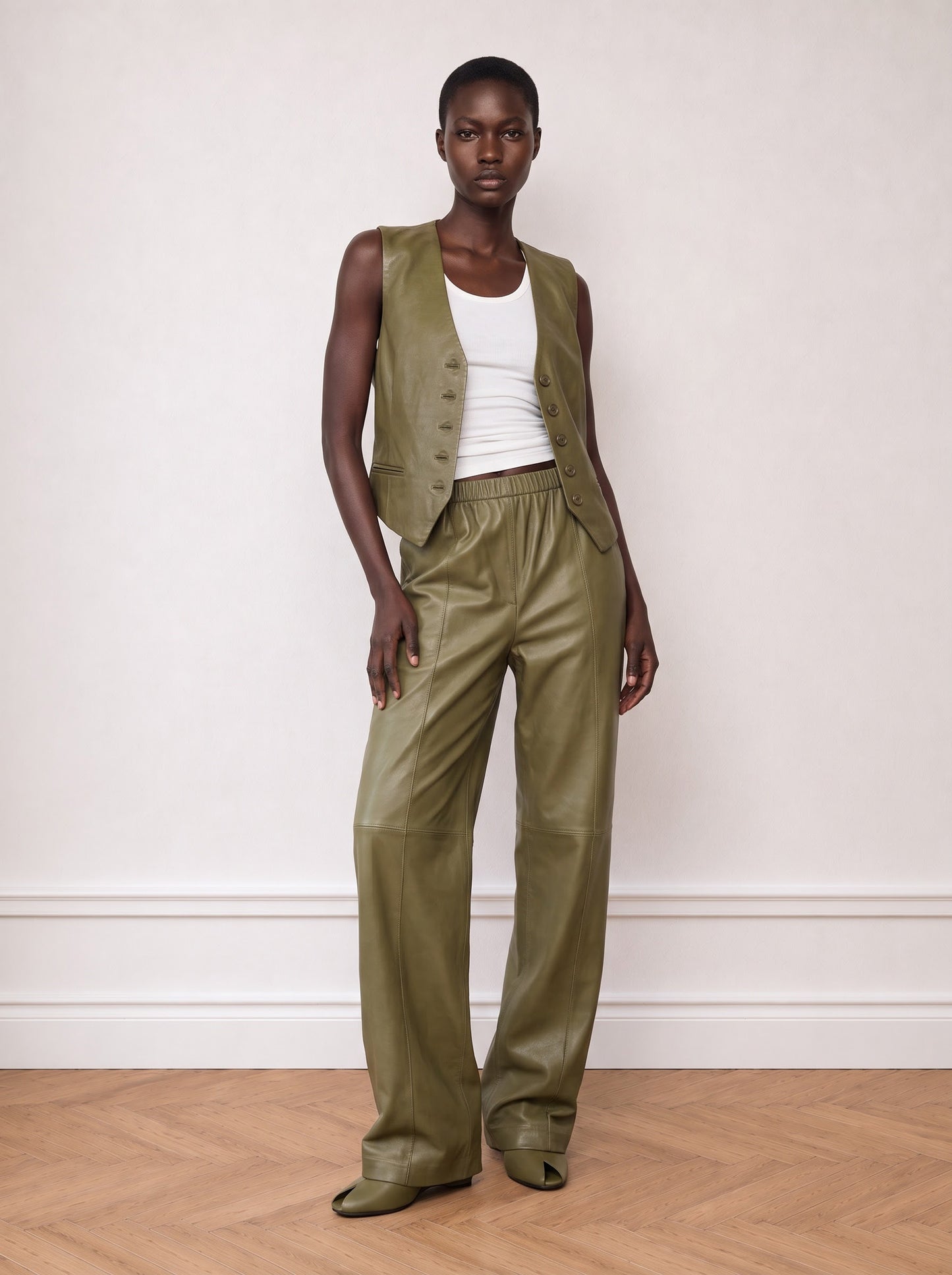 Wide-leg leather pants