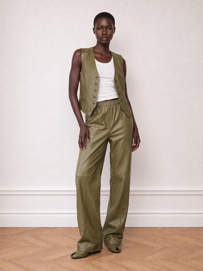 Wide-leg leather pants