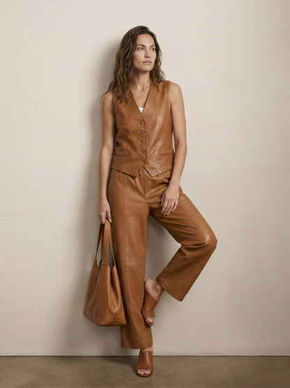 מכנס עור רגל רחבה