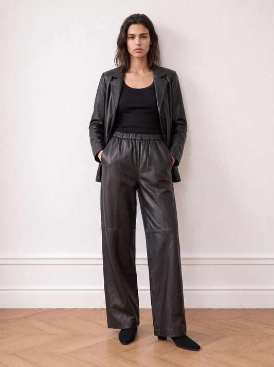 Wide-leg leather trousers