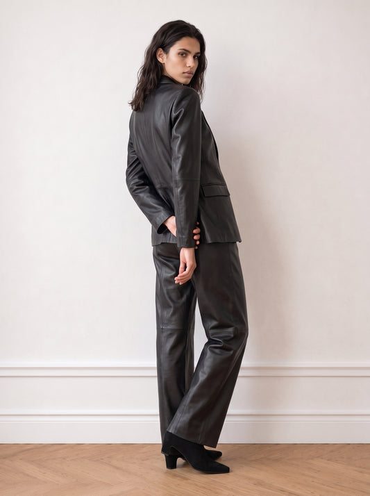 Wide-leg leather trousers