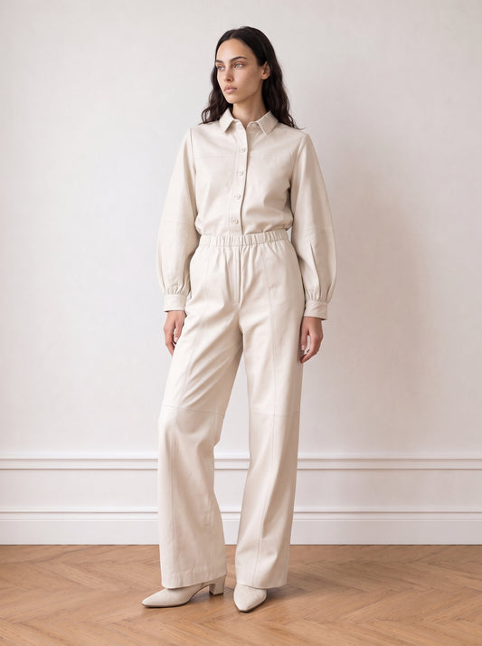 Wide-leg leather trousers
