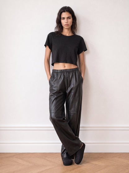 Wide-leg leather trousers