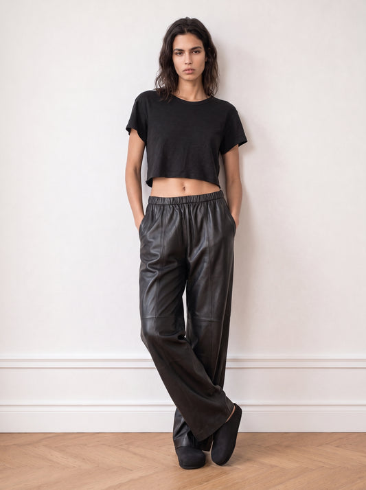Wide-leg leather trousers