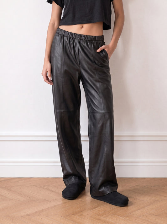 Wide-leg leather trousers