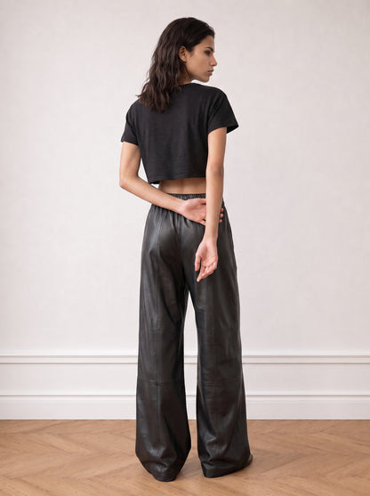 Wide-leg leather trousers