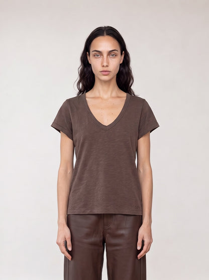 Slub cotton V-neck shirt