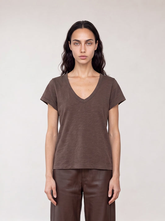 Slub cotton V-neck shirt