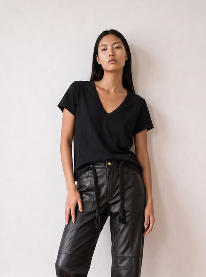 Short-sleeve V-neck jersey top