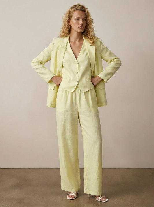 מכנסי פשתן רגל רחבה