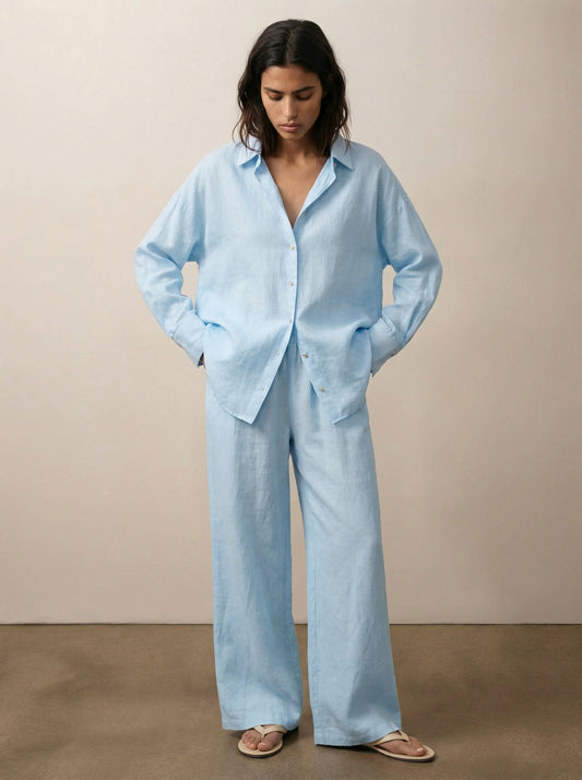 חולצת פשתן מכופתרת קלאסית