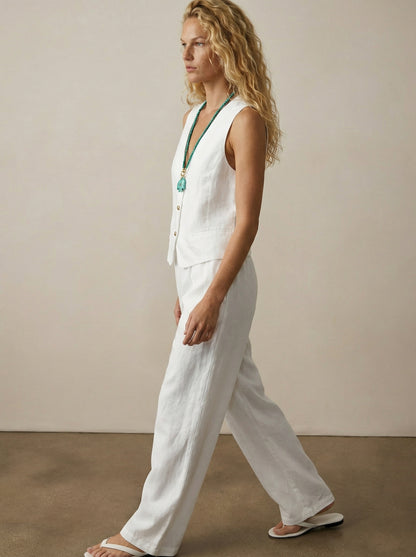 מכנסי פשתן רגל רחבה