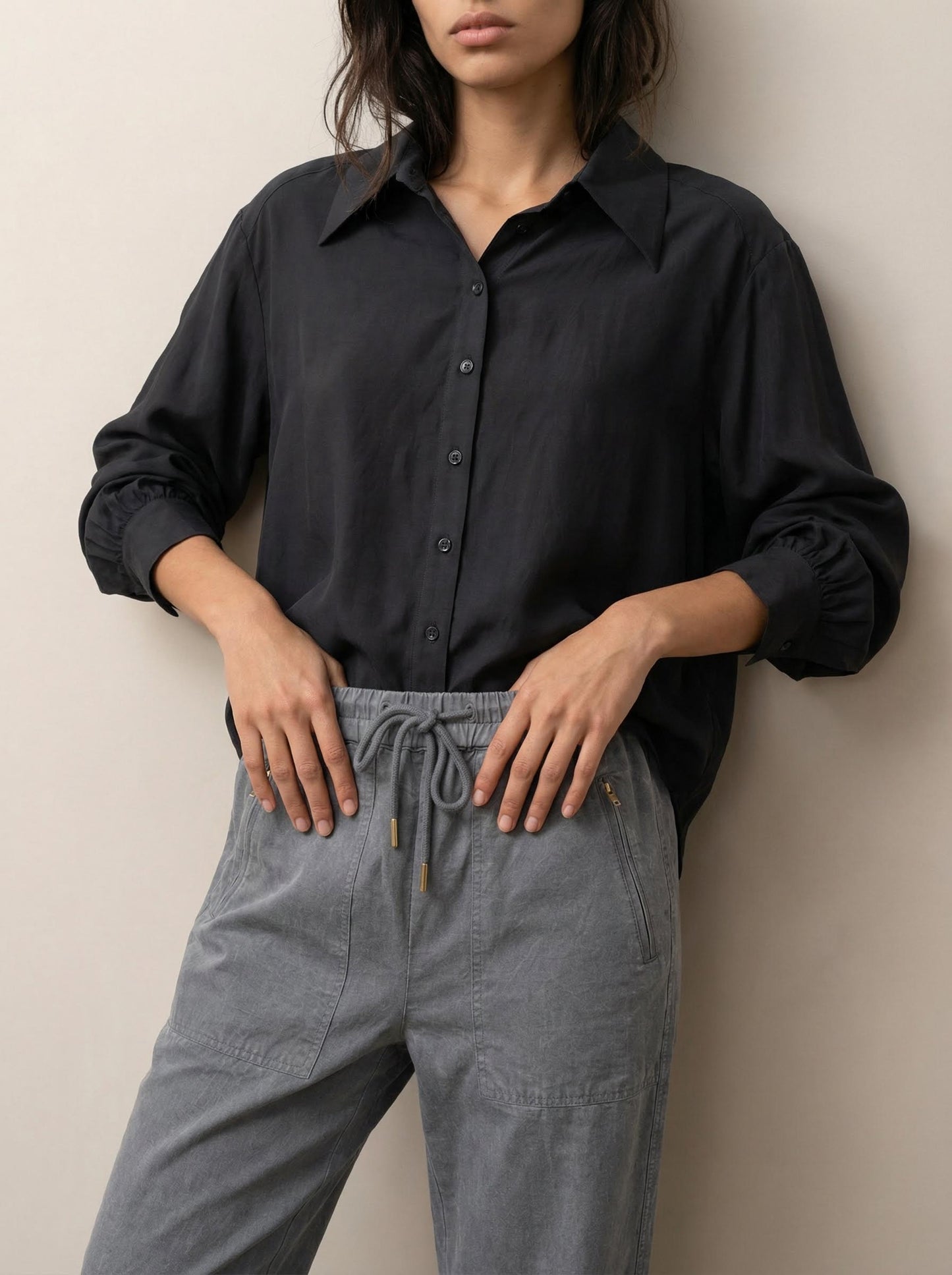 Drawstring waist utility pants